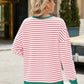 Slit Striped Round Neck Long Sleeve Sweatshirt