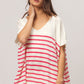 BiBi V Neck Striped Short Sleeve Top