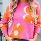 Flower Round Neck Long Sleeve Sweater