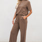 Solid Color T Shirt 2pcs Wide Leg Pants Set