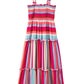 Red Stripe Ruffled Straps Smocked Tiered Long Dress