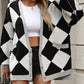 Checkered Dropped Shoulder Long Sleeve Cardigan