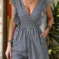 Ruffled Striped Surplice Cap Sleeve Romper